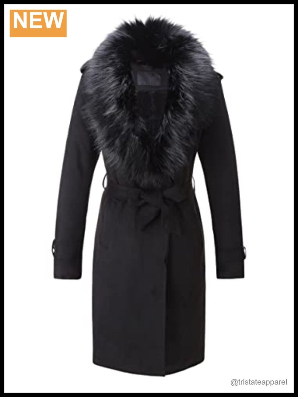 Faux Suede Fleece Lined Trench Coat with Detachable Faux Fur Collar